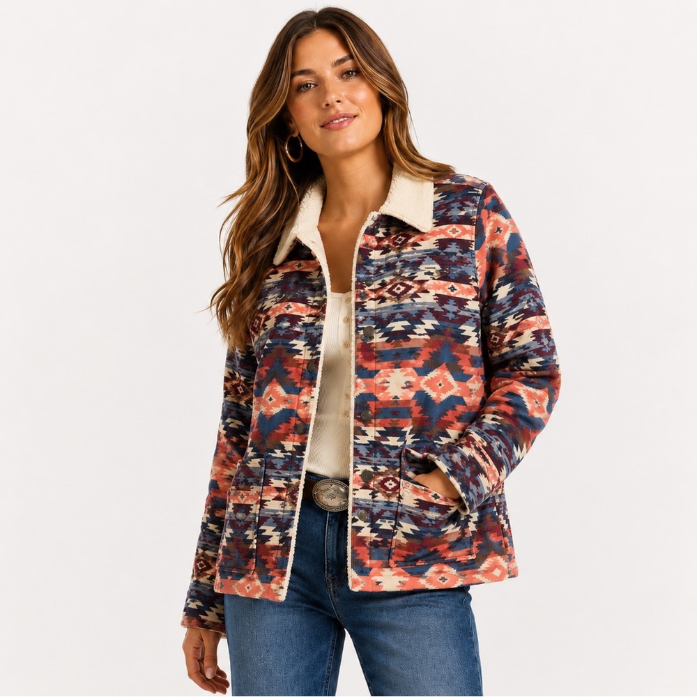 Wrangler Retro Southwestern Aztec Sherpa Lined Jacket Small Western Ranchwear